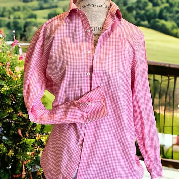 Pink gingham check button up cotton shirt. Gingham is super trendy summer wear - Picture 4 of 15